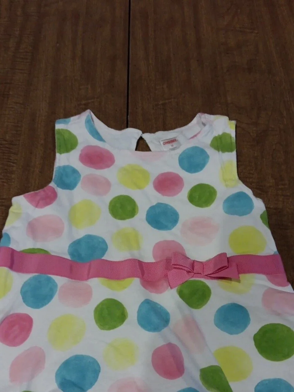 Gymboree White Tiered Dress with Pink, Blue, Yellow & Green Polka Dots